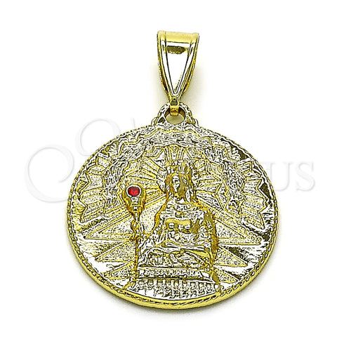 Dije Religioso 05.213.0147 Oro Laminado, Diseño de Jesus, con Granate Cristal, Diamantado, Tono Dorado