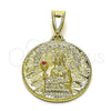 Dije Religioso 05.213.0147 Oro Laminado, Diseño de Jesus, con Granate Cristal, Diamantado, Tono Dorado