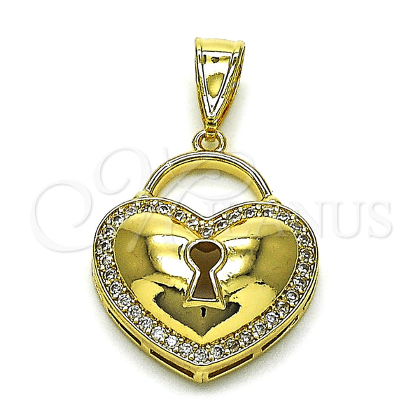 Dije Elegante 05.411.0022 Oro Laminado, Diseño de Corazón y Llave, con Blanca Micro Pave, Pulido, Tono Dorado