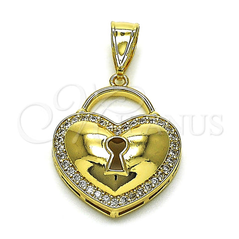 Dije Elegante 05.411.0022 Oro Laminado, Diseño de Corazón y Llave, con Blanca Micro Pave, Pulido, Tono Dorado