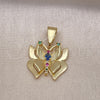 Dije Elegante 05.411.0033.1 Oro Laminado, Diseño de Mariposa, con Multicolor Zirconia Cubica, Pulido, Tono Dorado