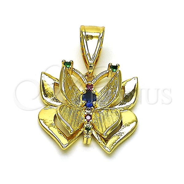 Dije Elegante 05.411.0033.1 Oro Laminado, Diseño de Mariposa, con Multicolor Zirconia Cubica, Pulido, Tono Dorado