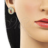 Arete Dormilona 02.411.0001 Oro Laminado, Diseño de Guadalupe, con Blanca Micro Pave, Diamantado, Tres Tonos