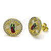 Arete Dormilona 02.411.0001 Oro Laminado, Diseño de Guadalupe, con Blanca Micro Pave, Diamantado, Tres Tonos