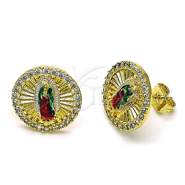Arete Dormilona 02.411.0001 Oro Laminado, Diseño de Guadalupe, con Blanca Micro Pave, Diamantado, Tres Tonos