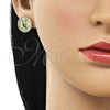 Arete Dormilona 02.411.0002 Oro Laminado, Diseño de San Judas, con Blanca Micro Pave, Pulido, Tres Tonos