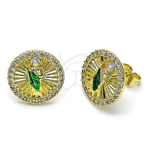 Arete Dormilona 02.411.0002 Oro Laminado, Diseño de San Judas, con Blanca Micro Pave, Pulido, Tres Tonos