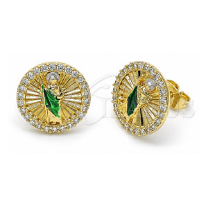 Arete Dormilona 02.411.0002 Oro Laminado, Diseño de San Judas, con Micro Pave Blanca, Pulido, Tres Tonos