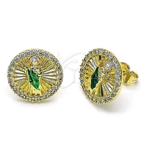 Arete Dormilona 02.411.0002 Oro Laminado, Diseño de San Judas, con Blanca Micro Pave, Pulido, Tres Tonos