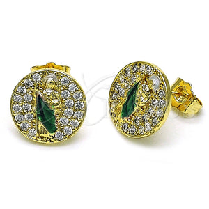 Arete Dormilona 02.411.0003 Oro Laminado, Diseño de San Judas, con Blanca Micro Pave, Pulido, Tono Dorado