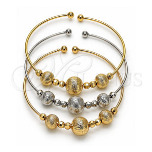 Aro Trio 07.170.0016 Oro Laminado, Diseño de Bola y Disco, Diamantado, Tres Tonos (Grosor 01 MM, Talla Unica)