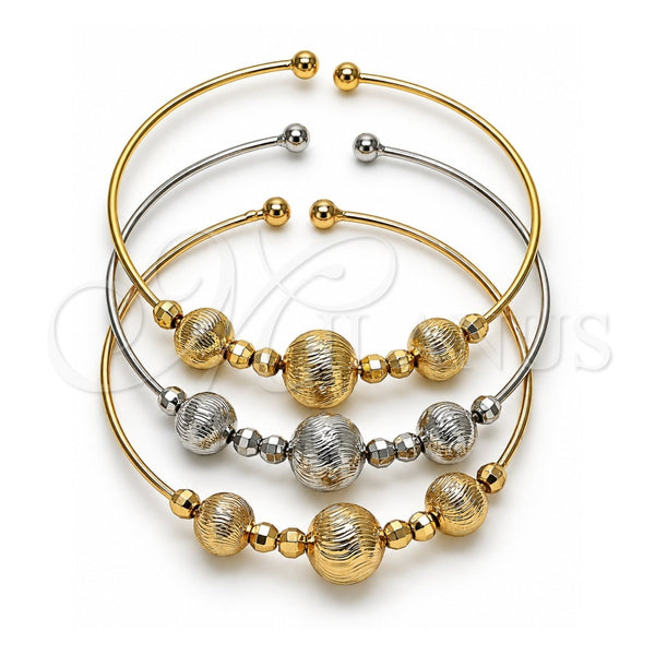 Aro Trio 07.170.0016 Oro Laminado, Diseño de Bola y Disco, Diamantado, Tres Tonos (Grosor 01 MM, Talla Unica)