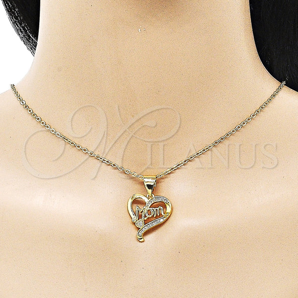 Dije Elegante 05.342.0199 Oro Laminado, Diseño de Corazón y Mama, con Blanca Micro Pave, Pulido, Tono Dorado