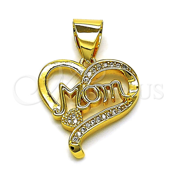Dije Elegante 05.342.0199 Oro Laminado, Diseño de Corazón y Mama, con Blanca Micro Pave, Pulido, Tono Dorado