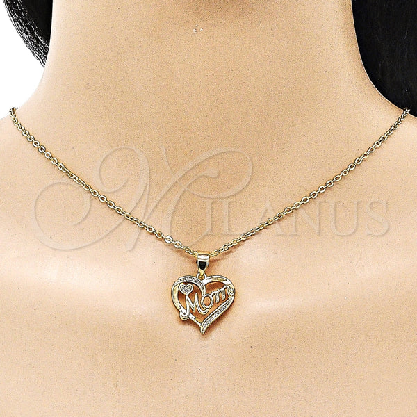 Dije Elegante 05.342.0200 Oro Laminado, Diseño de Corazón y Mama, con Blanca Micro Pave, Pulido, Tono Dorado