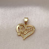 Dije Elegante 05.342.0200 Oro Laminado, Diseño de Corazón y Mama, con Blanca Micro Pave, Pulido, Tono Dorado