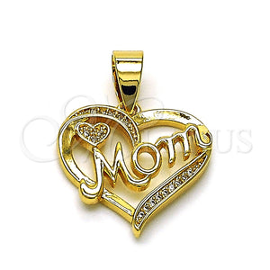 Dije Elegante 05.342.0200 Oro Laminado, Diseño de Corazón y Mama, con Blanca Micro Pave, Pulido, Tono Dorado