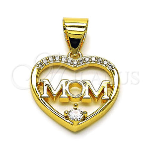 Dije Elegante 05.342.0204 Oro Laminado, Diseño de Corazón y Mama, con Blanca Zirconia Cubica, Pulido, Tono Dorado