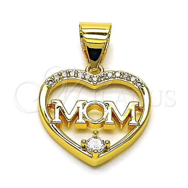 Dije Elegante 05.342.0204 Oro Laminado, Diseño de Corazón y Mama, con Blanca Zirconia Cubica, Pulido, Tono Dorado