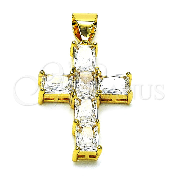 Dije Religioso 05.342.0184.2 Oro Laminado, Diseño de Cruz, con Blanca Zirconia Cubica, Pulido, Tono Dorado