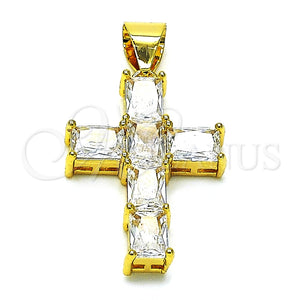 Dije Religioso 05.342.0184.2 Oro Laminado, Diseño de Cruz, con Blanca Zirconia Cubica, Pulido, Tono Dorado