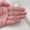 Juego de Arete y Dije de Adulto 10.342.0165 Oro Laminado, Diseño de Torcido, Pulido, Tono Dorado