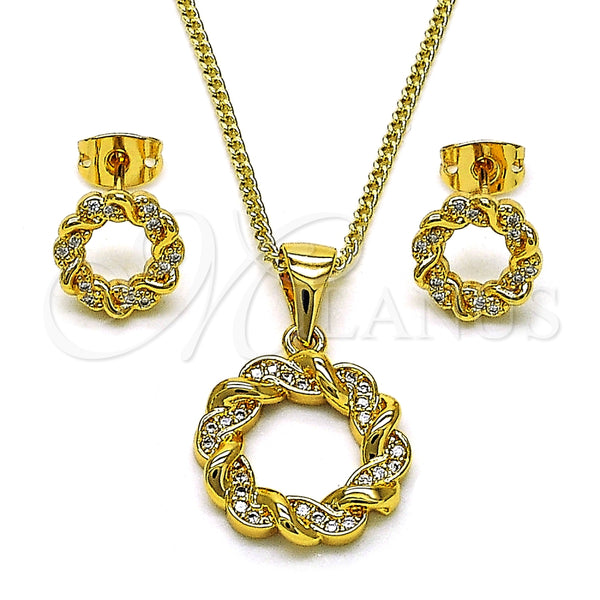 Juego de Arete y Dije de Adulto 10.342.0165 Oro Laminado, Diseño de Torcido, Pulido, Tono Dorado