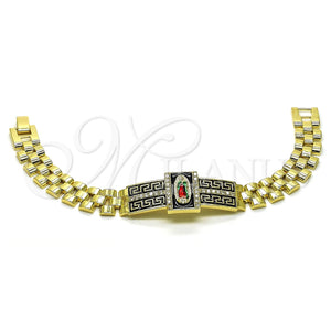 Pulsera Elegante 03.411.0011.1.08 Oro Laminado, Diseño de Guadalupe y Llave Griega, con Blanca Zirconia Cubica, Esmaltado Negro, Tres Tonos (12 MM Thickness, 8 Inches Length)
