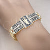 Pulsera Elegante 03.411.0012.08 Oro Laminado, Diseño de San Judas y Llave Griega, con Blanca Micro Pave, Esmaltado Negro, Tono Dorado (12 MM Thickness, 8 Inches Length)