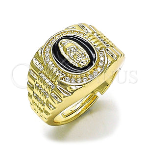 Anillo Multi Piedra 01.411.0001 Oro Laminado, Diseño de Guadalupe, con Blanca Micro Pave, Esmaltado Negro, Tono Dorado (One size fits all)