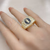 Anillo Multi Piedra 01.411.0002 Oro Laminado, Diseño de San Judas, con Blanca Micro Pave, Esmaltado Negro, Tono Dorado (One size fits all)