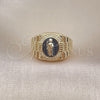 Anillo Multi Piedra 01.411.0002 Oro Laminado, Diseño de San Judas, con Blanca Micro Pave, Esmaltado Negro, Tono Dorado (One size fits all)
