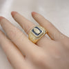 Anillo Elegante 01.411.0003 Oro Laminado, Diseño de Guadalupe y Llave Griega, Esmaltado Negro, Tono Dorado (One size fits all)