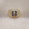 Anillo Elegante 01.411.0004 Oro Laminado, Diseño de San Judas y Llave Griega, Esmaltado Negro, Tono Dorado (One size fits all)