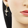 Arete Largo 02.196.0103 Oro Laminado, Diseño de Pajaro, con Rubi Micro Pave, Pulido, Tono Dorado