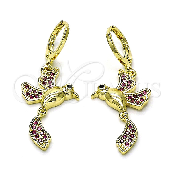 Arete Largo 02.196.0103 Oro Laminado, Diseño de Pajaro, con Rubi Micro Pave, Pulido, Tono Dorado