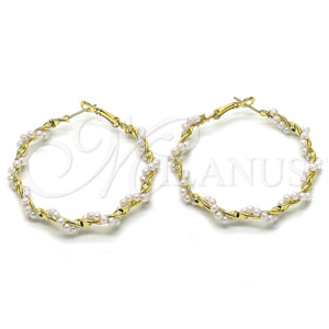 Argolla Grande 02.196.0114.50 Oro Laminado, Diseño de Torcido, con Marfil Perla, Pulido, Tono Dorado