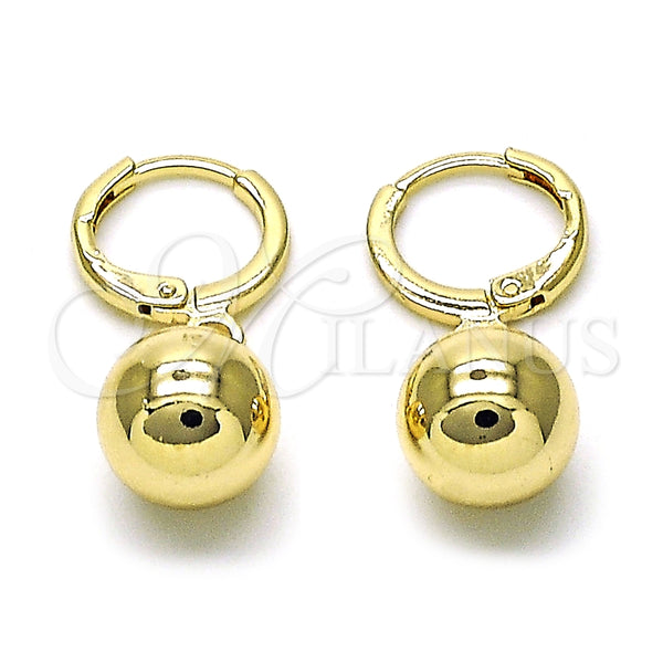 Arete Colgante 02.196.0122 Oro Laminado, Diseño de Bola, Pulido, Tono Dorado