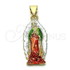 Dije Religioso 05.196.0013 Oro Laminado, Diseño de Guadalupe, Diamantado, Tres Tonos