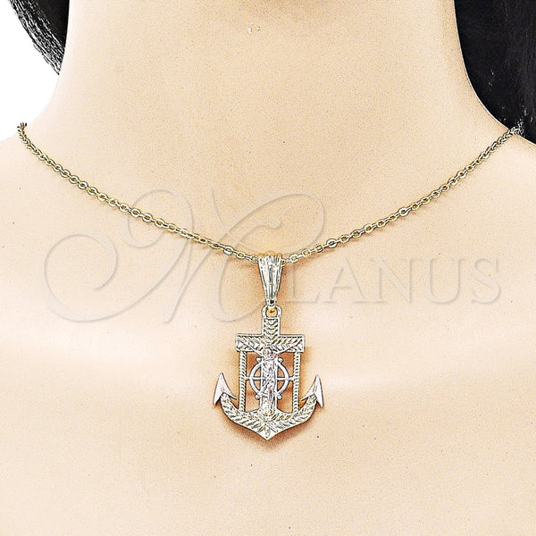 Dije Religioso 05.196.0014 Oro Laminado, Diseño de Ancla, Diamantado, Tres Tonos