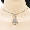 Dije Religioso 05.196.0014 Oro Laminado, Diseño de Ancla, Diamantado, Tres Tonos