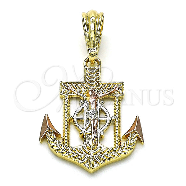 Dije Religioso 05.196.0014 Oro Laminado, Diseño de Ancla, Diamantado, Tres Tonos
