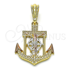 Dije Religioso 05.196.0014 Oro Laminado, Diseño de Ancla, Diamantado, Tres Tonos
