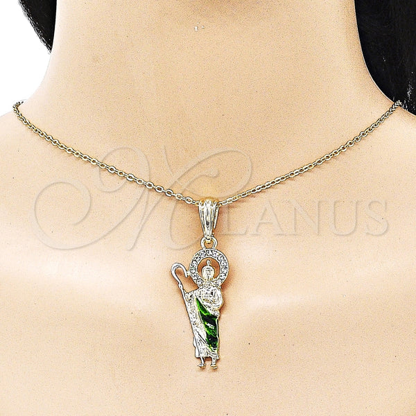 Dije Religioso 05.196.0017 Oro Laminado, Diseño de San Judas, con Blanca Cristal, Diamantado, Tres Tonos