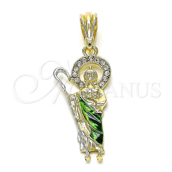Dije Religioso 05.196.0017 Oro Laminado, Diseño de San Judas, con Blanca Cristal, Diamantado, Tres Tonos
