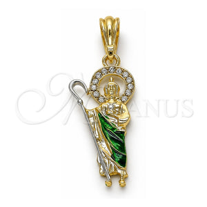 Dije Religioso 05.196.0017 Oro Laminado, Diseño de San Judas, con Cristal Blanca, Diamantado, Tres Tonos