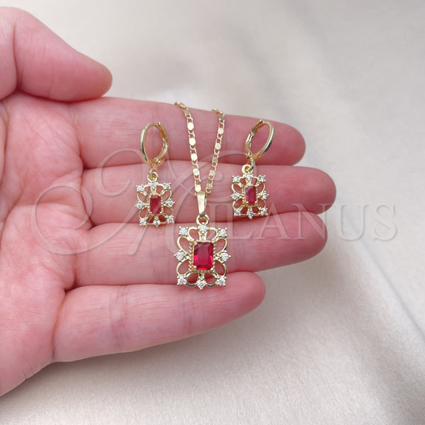 Juego de Arete y Dije de Adulto 10.196.0138 Oro Laminado, con Rubi and Blanca Zirconia Cubica, Pulido, Tono Dorado
