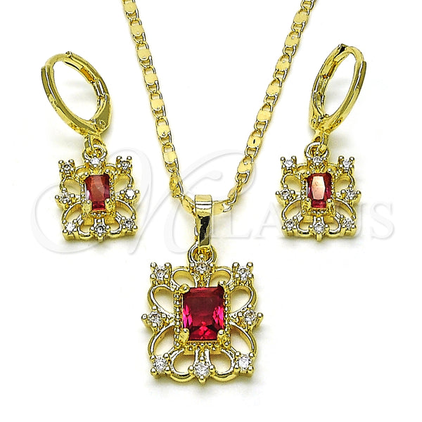 Juego de Arete y Dije de Adulto 10.196.0138 Oro Laminado, con Rubi and Blanca Zirconia Cubica, Pulido, Tono Dorado