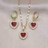 Juego de Arete y Dije de Adulto 10.196.0141.1 Oro Laminado, Diseño de Corazón y Cluster, con Rubi Zirconia Cubica and Blanca Micro Pave, Pulido, Tono Dorado