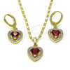 Juego de Arete y Dije de Adulto 10.196.0141.1 Oro Laminado, Diseño de Corazón y Cluster, con Rubi Zirconia Cubica and Blanca Micro Pave, Pulido, Tono Dorado